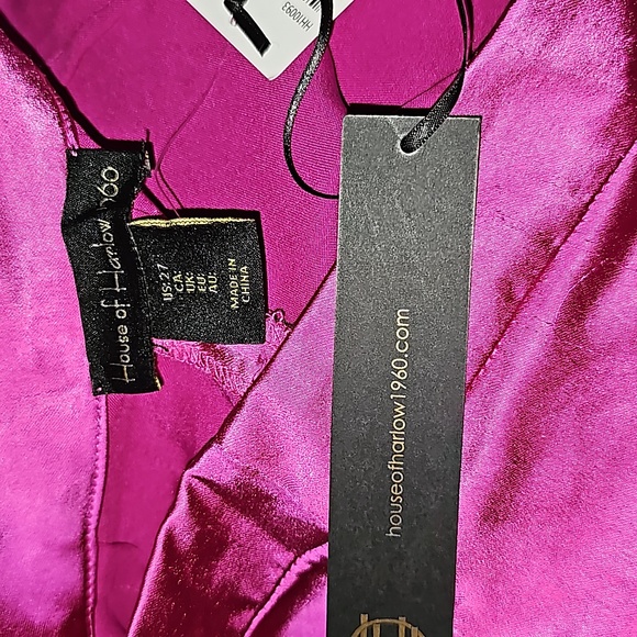 NWT House of Harlow 1960 Magenta High Waist Wide Leg Sateen Trouser Pant - Picture 4 of 12
